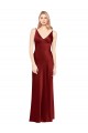 Discount Stretch Satin A-Line Long Sleeveless V-Back Burgundy Formal Dress