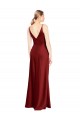 Discount Stretch Satin A-Line Long Sleeveless V-Back Burgundy Formal Dress