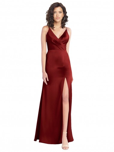 Discount Stretch Satin A-Line Long Sleeveless V-Back Formal Dress