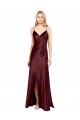 Discount Stretch Satin A-Line Long Sleeveless Center Front Slit Formal Dress
