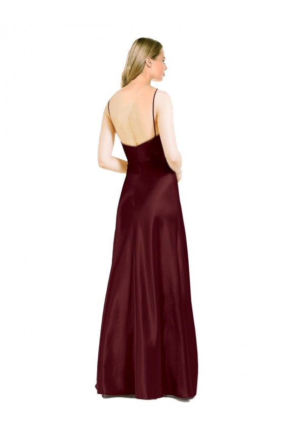Discount Stretch Satin A-Line Long Sleeveless Center Front Slit Formal Dress
