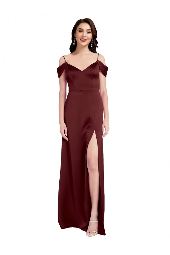 Discount Stretch Satin A-Line Long Sleeveless Formal Gowns