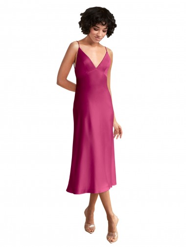 Discount Stretch Satin A-Line Midi Length Sleeveless Low Back Formal Dress