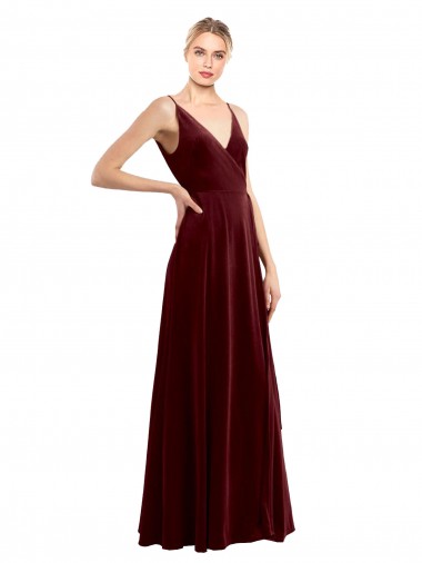 Discount Stretch Velvet A-Line Long Sleeveless V-Back Formal Dresses