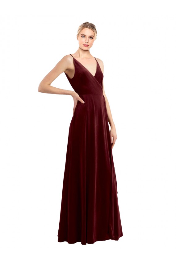 Discount Stretch Velvet A-Line Long Sleeveless V-Back Formal Dresses