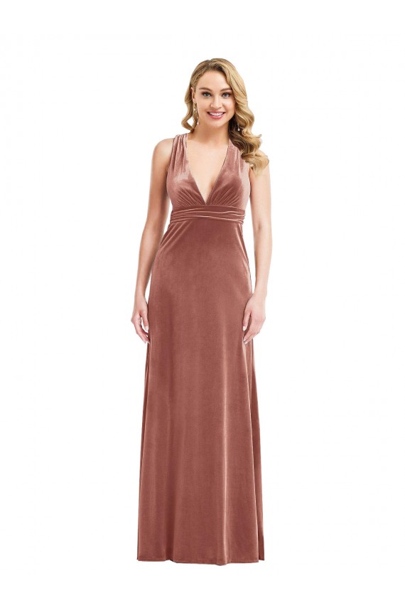 Discount Stretch Velvet A-Line Long Sleeveless Criss Cross Open Back Formal Dress