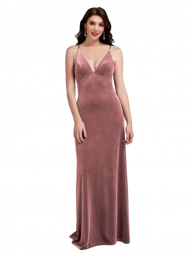 Discount Stretch Velvet A-Line Long Sleeveless Low Back Cinnamon Rose Formal Dress
