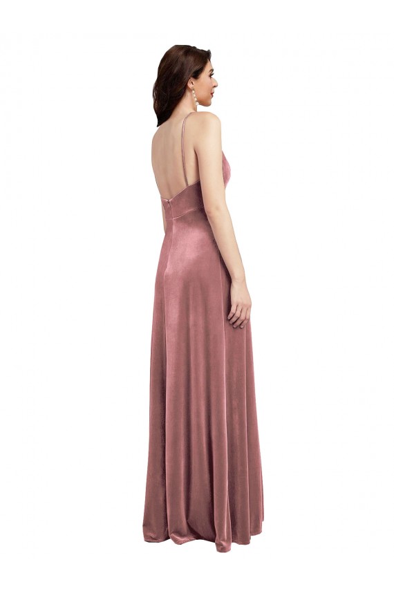 Discount Stretch Velvet A-Line Long Sleeveless Low Back Cinnamon Rose Formal Dress