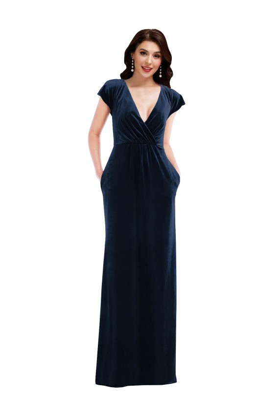 Discount Stretch Velvet A-Line Long Flutter Sleeves Formal Dress
