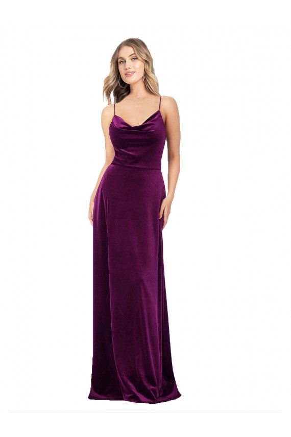 Discount Stretch Velvet A-Line Long Sleeveless Criss Cross Back Formal Dress