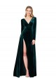 Discount Stretch Velvet A-Line Sweep Train Long Sleeves Black Tie Formal Dress