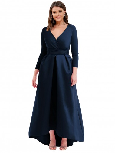 Discount Spandex Ball Dress Long Long Sleeves High Low Plus Size Formal Dress