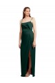 Discount Stretch Satin Column Long Sleeveless Low Back Formal Dress