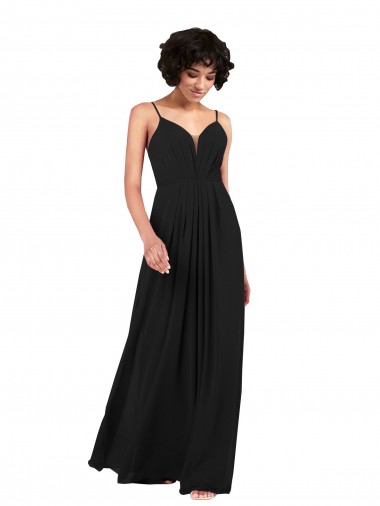 Discount Chiffon Column Long Sleeveless Criss Cross Open Back Black Formal Dress