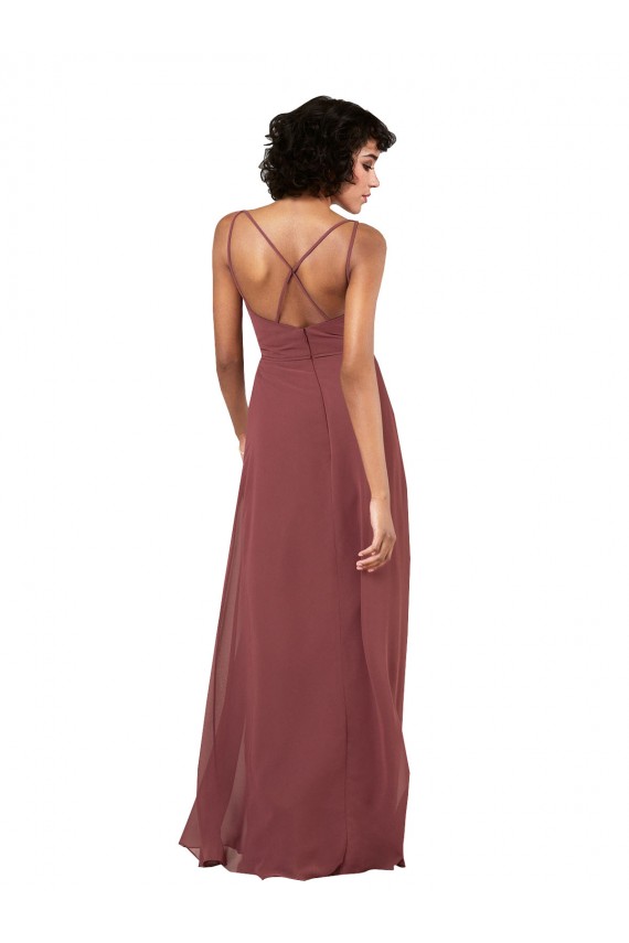 Discount Chiffon Column Long Sleeveless Criss Cross Open Back Black Formal Dress