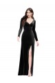 Discount Stretch Velvet Column Long Long Sleeves V-Back Formal Dress