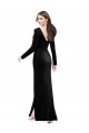 Discount Stretch Velvet Column Long Long Sleeves V-Back Formal Dress