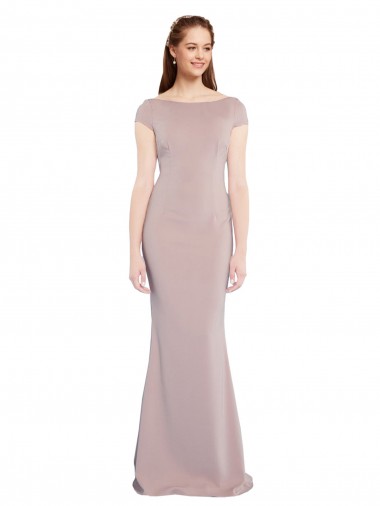 Discount Stretch Crepe Mermaid Long Cap Sleeves Tie Back Formal Dress