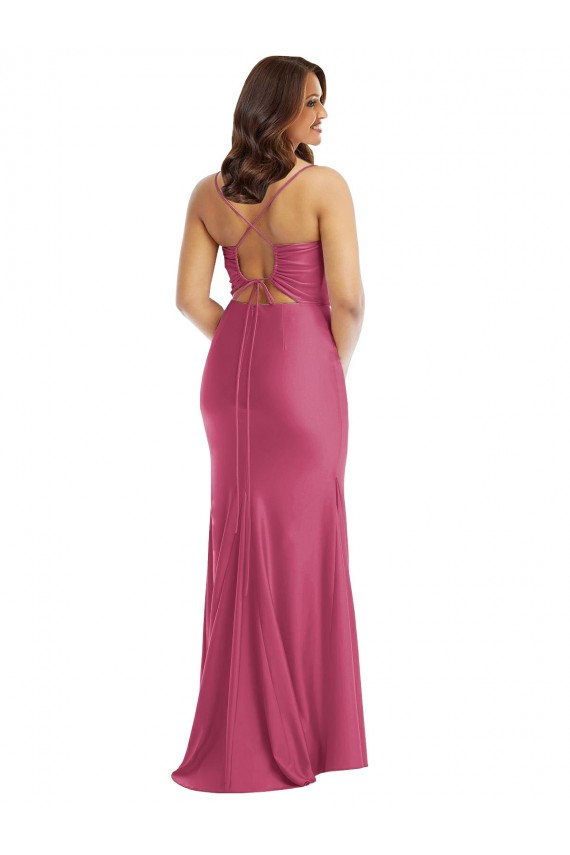 Discount Silky Satin Mermaid Long Sleeveless Tie Back Formal Plus Size Formal Dress