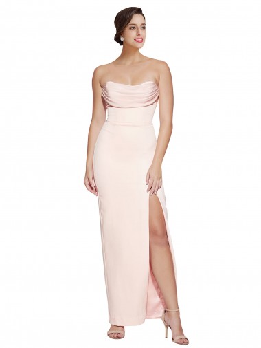 Discount Stretch Satin Mermaid Long Sleeveless Low Back High Slit Formal Dress