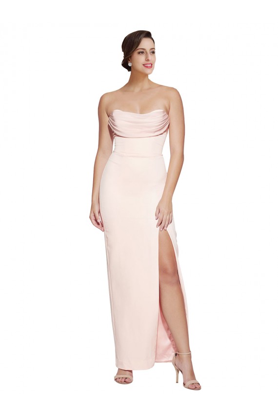 Discount Stretch Satin Mermaid Long Sleeveless Low Back High Slit Formal Dress