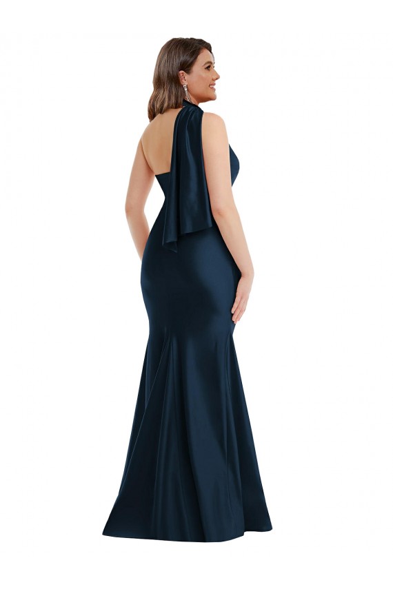 Discount Silky Satin Mermaid Long Sleeveless Front Slit Formal Plus Size Formal Dress