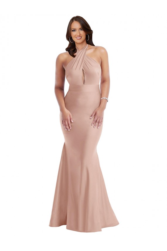 Discount Silky Satin Mermaid Long Sleeveless Open Back Formal Plus Size Formal Dress
