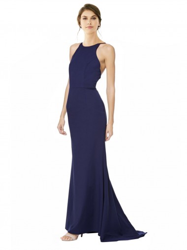 Discount Stretch Crepe Mermaid Long Sleeveless Criss Cross Open Back Formal Dress