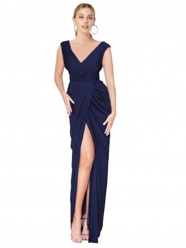 Discount Chiffon Mermaid Long Sleeveless V-Back Front Slit Formal Dress