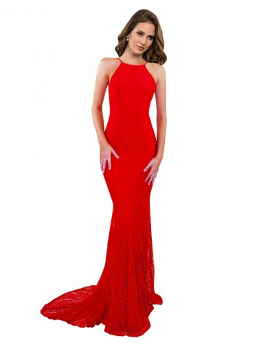 Discount Lace Mermaid Long Sleeveless Open Back Formal Dress