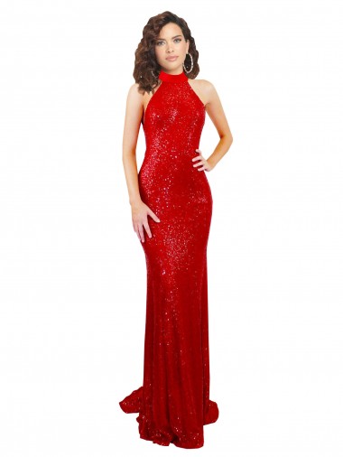 Discount Sequin Mermaid Long Sleeveless Open Back Formal Dress