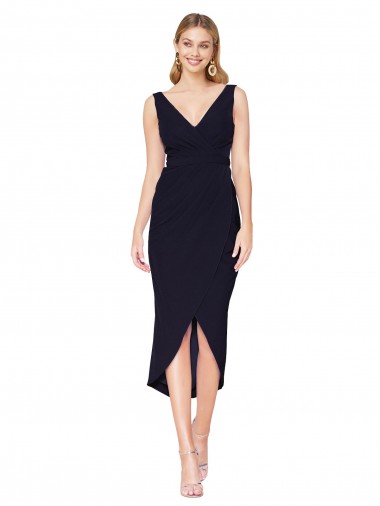 Discount Stretch Crepe Mermaid Mermaid Sleeveless Dark Navy High Low Formal Dress