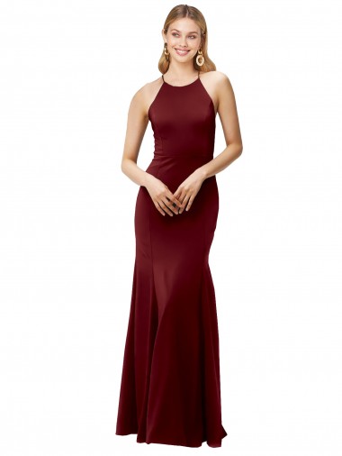 Discount Stretch Crepe Mermaid Long Sleeveless Criss Cross Back Formal Dress