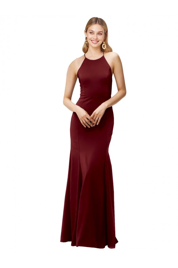 Discount Stretch Crepe Mermaid Long Sleeveless Criss Cross Back Formal Dress