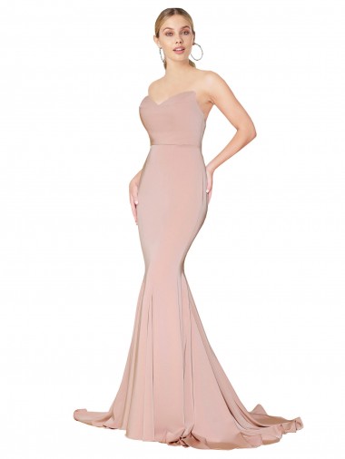 Discount Stretch Crepe Mermaid Long Sleeveless Mauve Low Back Formal Dress