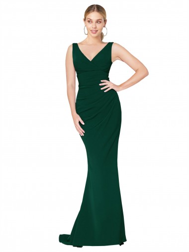 Discount Stretch Crepe Mermaid Long Sleeveless Midnight Green Formal Dress