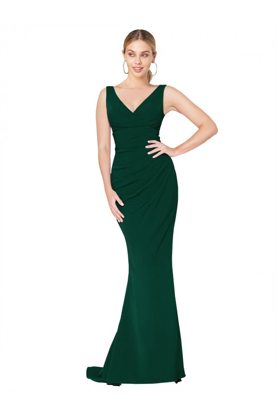 Discount Stretch Crepe Mermaid Long Sleeveless Midnight Green Formal Dress