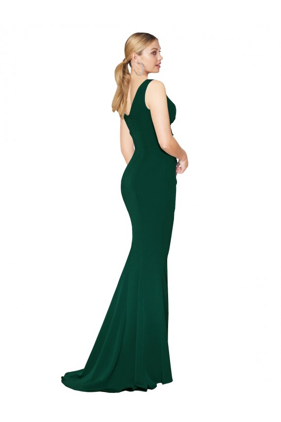 Discount Stretch Crepe Mermaid Long Sleeveless Midnight Green Formal Dress