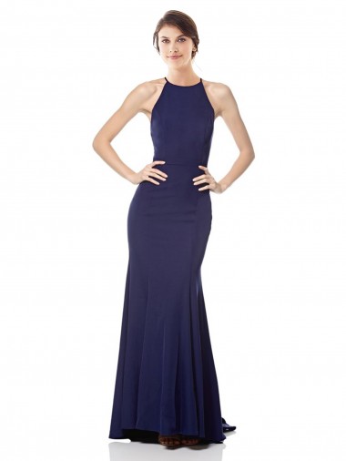 Discount Stretch Crepe Mermaid Mermaid Sleeveless Navy Blue Formal Dress