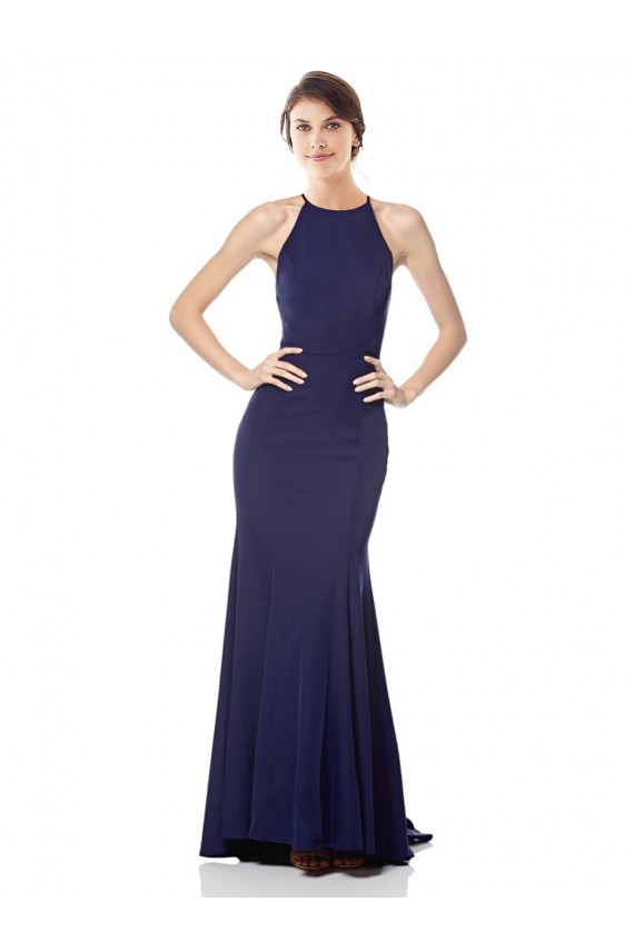 Discount Stretch Crepe Mermaid Mermaid Sleeveless Navy Blue Formal Dress
