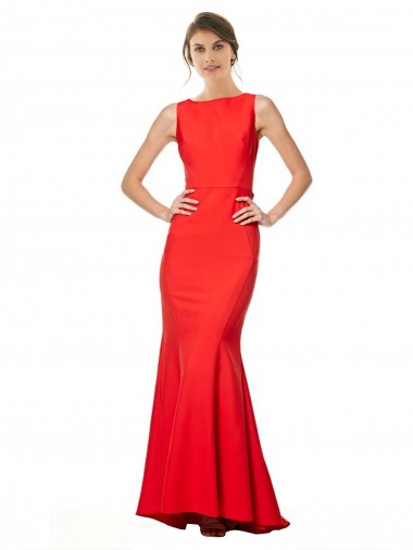 Discount Stretch Crepe Mermaid Long Sleeveless Open Back Halter High Neck Formal Dress