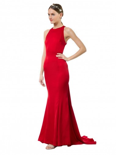 Discount Stretch Crepe Mermaid Long Sleeveless Open Back Formal Dress
