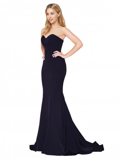 Discount Stretch Crepe Mermaid Sweep Train Sleeveless Dark Navy Formal Dress