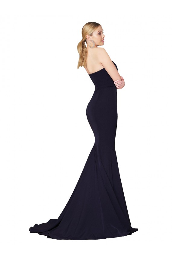 Discount Stretch Crepe Mermaid Sweep Train Sleeveless Dark Navy Formal Dress
