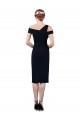 Discount Stretch Crepe Mermaid Cocktail Length Sleeveless Dark Navy Formal Dress