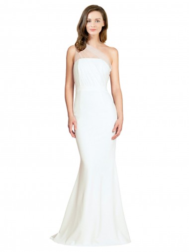 Discount Stretch Crepe & Tulle Mermaid Sweep Train Sleeveless Formal Dress