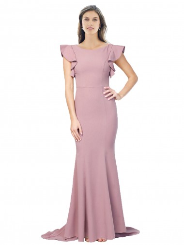 Discount Stretch Crepe Mermaid Sweep Train Flutter Sleeves Low Back Formal Dress