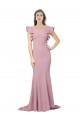 Discount Stretch Crepe Mermaid Sweep Train Flutter Sleeves Low Back Formal Dress