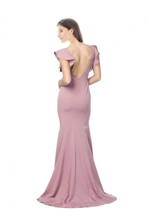 Discount Stretch Crepe Mermaid Sweep Train Flutter Sleeves Low Back Formal Dress