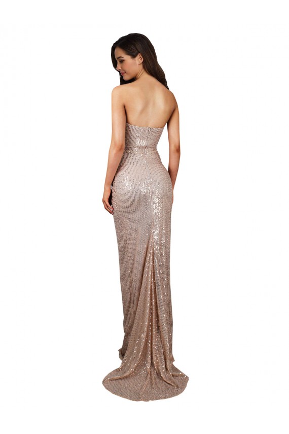Discount Sequin Mermaid Long Sleeveless Low Back High Slit Formal Dress